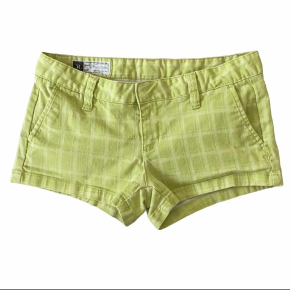 Hurley Lowrider Lime Plaid Short Shorts Juniors 9